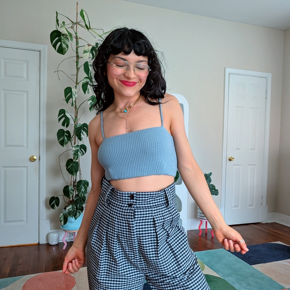 Whimsy + Row Sky Blue Ribbed Crop Top - Picture 4 of 8